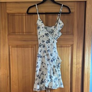 Floral Ruffle Dress in Blue and White